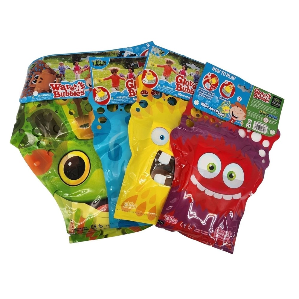 Zing Glove-A-Bubbles Wave-A-Bubbles 4 Pack Assorted Monster Frog Bubble Toys NEW
